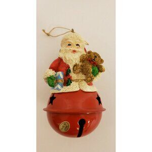 Christmas Ornament "Santa on a Bell" Plastic & Metal 1990s (OR130) unbranded